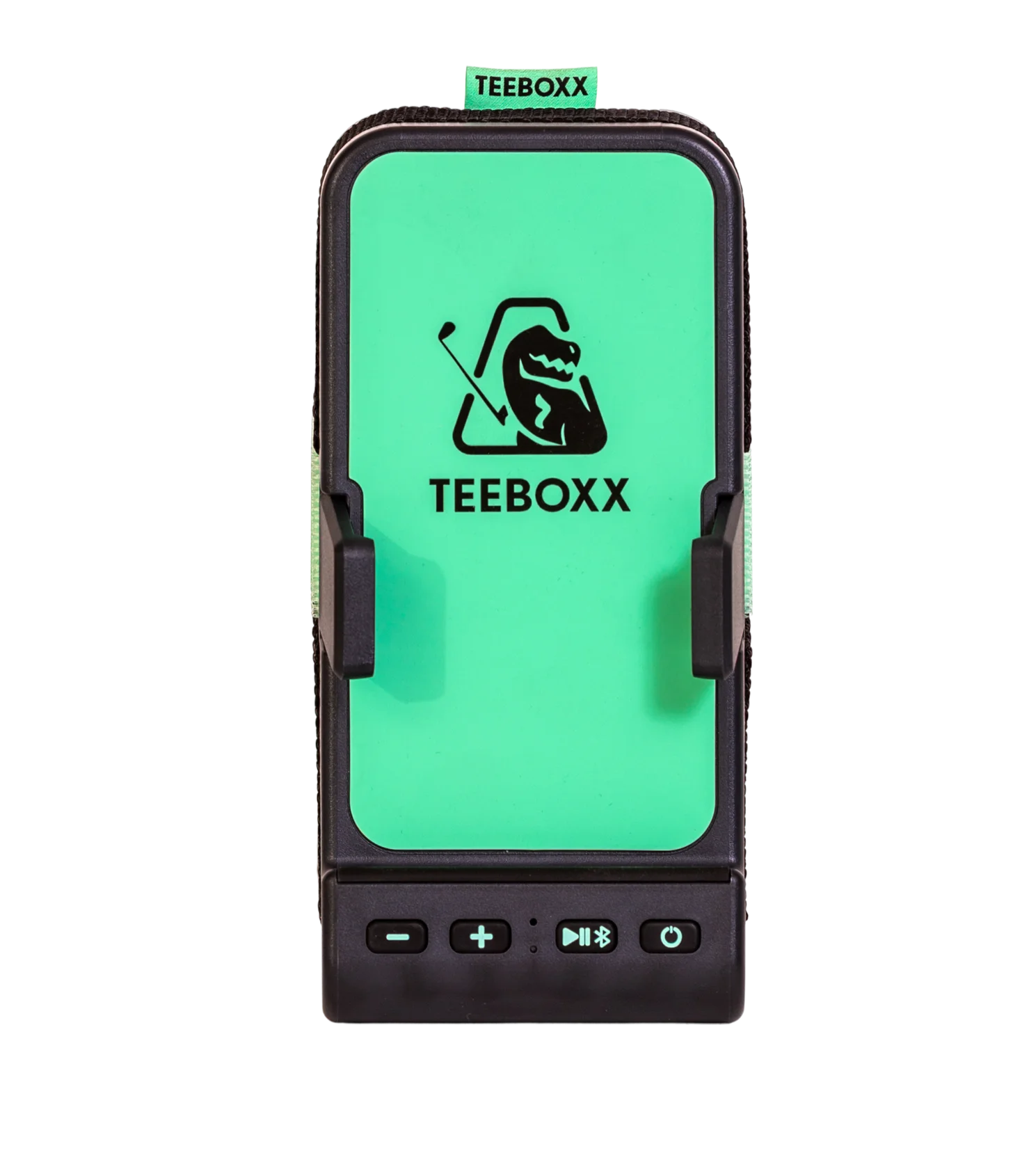 TeeBoxx speaker with phone mount and wireless charger